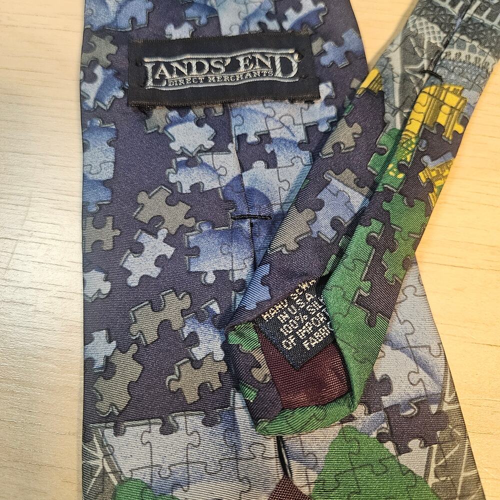 Vintage Lands End Silk Tie Eiffel Tower Jigsaw Puzzle Direct Merchants Novelty